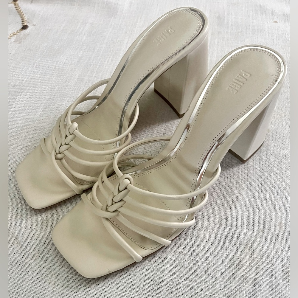 PAIGE “Becca” Slip On Strappy High Heel Sandals, Bone, Size US 9, NWOB.